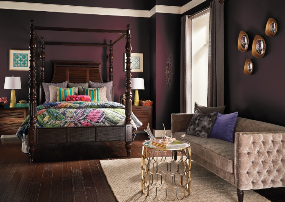 2 - Dark purple with golden hues that match the dark purple decor