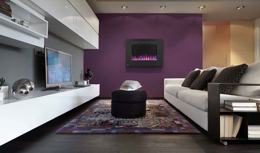 White and dark shades of purple are colors that go well with dark purple in decor.