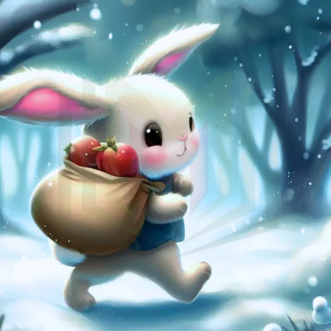 أرنب يحمل التفاح - قصة الأرنب الكريم والشجرة العجيبة