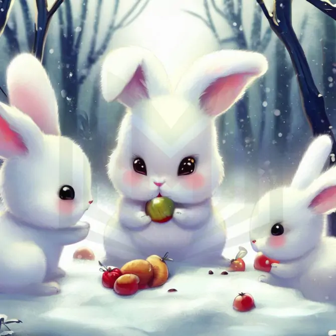 عائلة الأرنب سعيدة تأمل فاكهة - قصة الأرنب الكريم والشجرة العجيبة